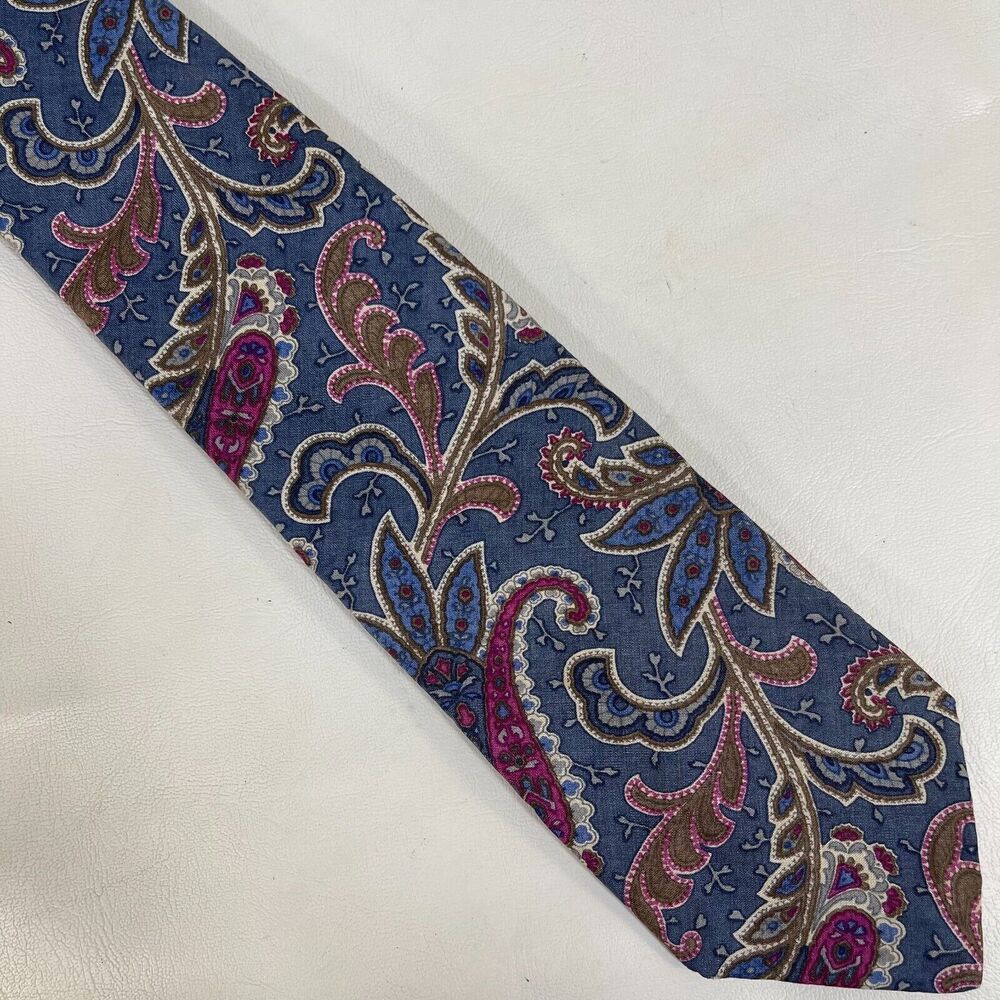 Mallory & Church Tie Mens 100% Silk Blue Paisley Necktie Made in USA Vintage